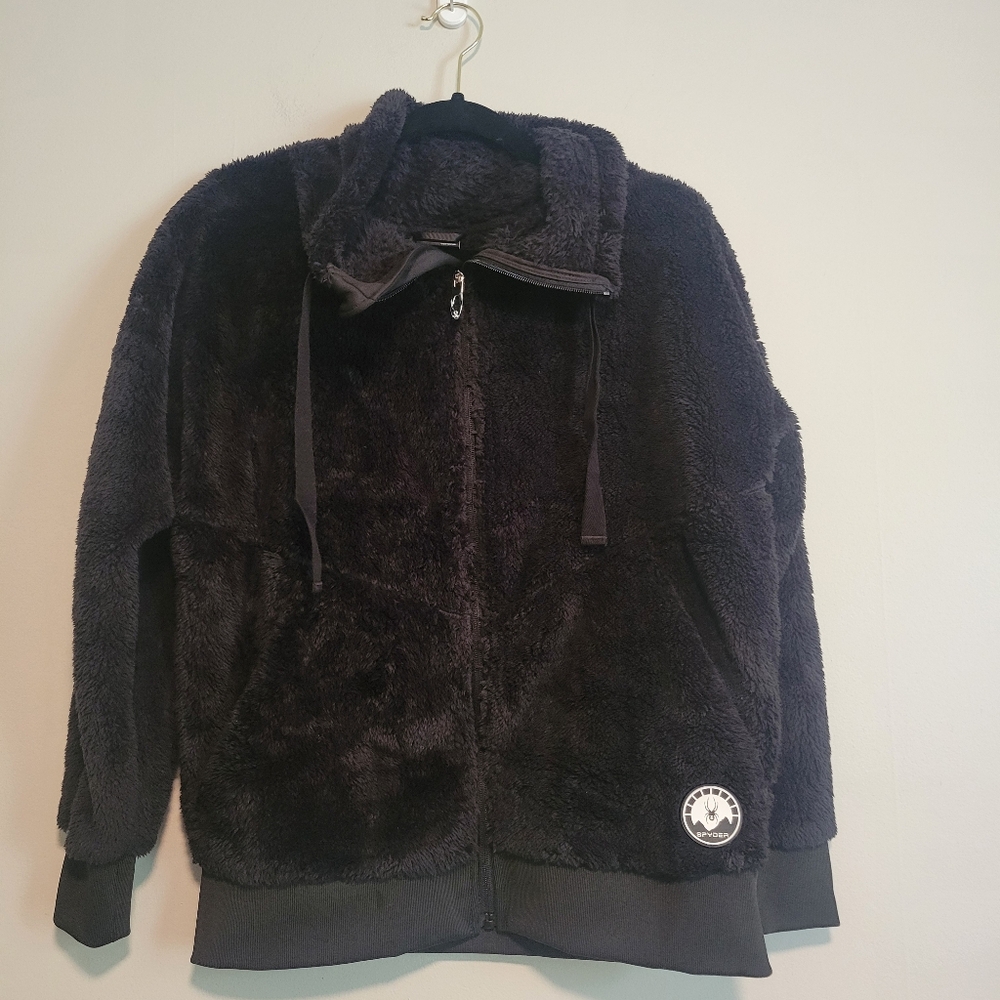 NEW Spider Fuzzy Fleece Zip-Up Jacket Black Size Medium